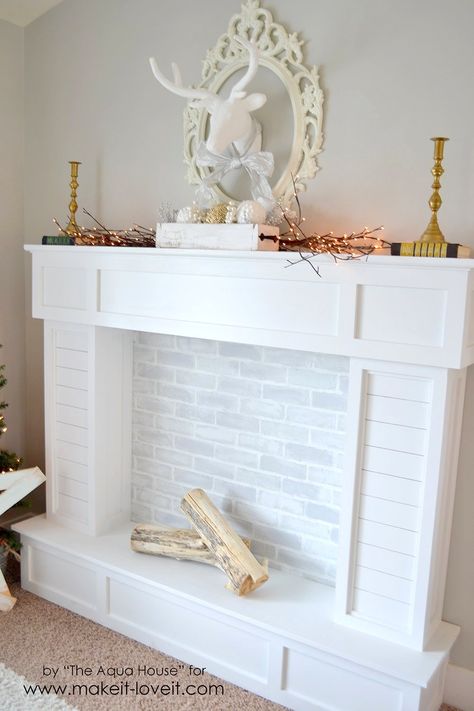 Make a FAUX FIREPLACE WITH HEARTH...that looks absolutely real! | via Make It and Love It Home, Home Décor, Faux Fireplace Mantels, Fireplace Surrounds, Fireplace Mantels, Faux Fireplace Diy, Fireplace Decor, Fireplace Makeover, Diy Fireplace