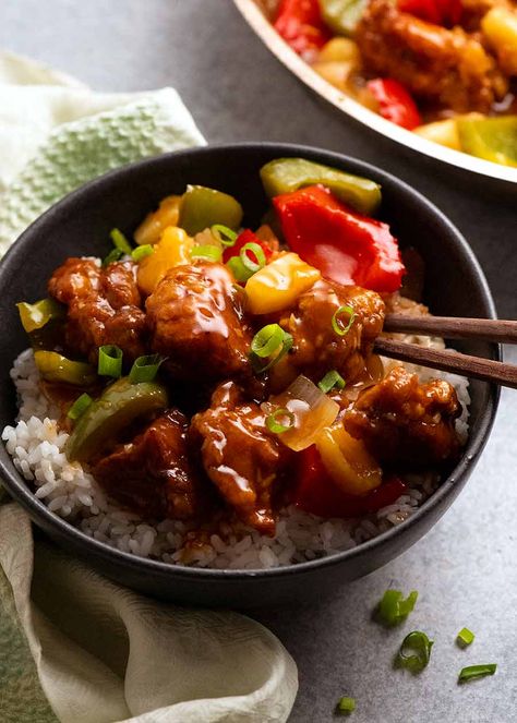 Classic Sweet & Sour Pork | Recipe Tin Eats ~ Crisp-coated bites of marinated pork are first double-fried. Onions, garlic, ginger, bell peppers, & pineapple are then briefly stir-fried, the sauce is added, & the pork mixed back in at the very end. The signature sauce for this dish is not too sweet. #Asian Pork, Pork Recipes, Sweet Sour Pork Recipe, Sweet N Sour Pork Recipe, Sweet And Sour Pork, Pork Dishes, Pork Dinner, Crispy Pork, Marinated Pork
