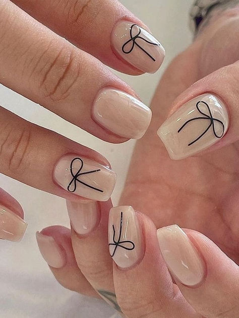 Korean bow nails: milky white nails with a ribbon accent Nail Designs, Nail Arts, Nail Ideas, Cute Nails, Pretty Nails, Nail Art Bows, Soft Nails, Nail Inspo, Nails Inspiration