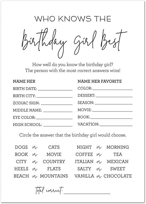Birthday Questions, Sweet 16 Games, Birthday Party Checklist, Sweet 16 Activities, Birthday Week, Birthday Games, Birthday Party Planning Checklist, Birthday Party Games, Birthday Ideas For Her