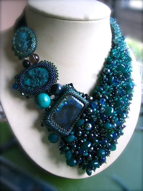 Beaded Statement Necklace 50 Shades, Jewelry Ideas, Shades Of Blue, Blue Green, 50 %, Statement Necklace, Shades, Stone, Green