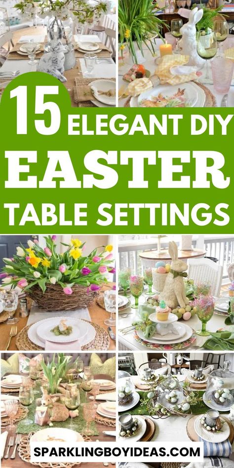 Elevate your Easter celebration with stunning Easter table settings! From DIY Easter table decorations to elegant Easter table centerpieces, create a beautiful spring tablescape to impress your guests. Browse our Easter table setting ideas for inspiration, featuring elegant table runners, festive tableware, and charming napkin rings. Create the perfect Easter brunch or dinner table setting with our floral arrangements, egg decorations, and unique accents. Easter Table Settings, Easter Table Decorations, Easter Place Settings, Easter Centerpieces, Easter Table, Easter Dinner Table, Easter Diy, Easter Dinner, Easter Brunch