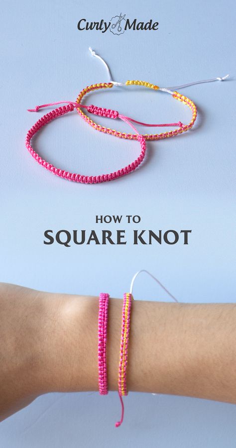 Diy, Knots For Bracelets, Adjustable Knot Bracelet, Knot Bracelets, Knot Bracelet Diy, Knot Bracelet, Square Knot Bracelets, Thread Bracelets, Making Bracelets With Beads