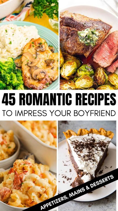 Find out how to pull off the perfect romantic date night at home for two with the best 45 recipes to impress your boyfriend. Best recipes for guys What can I cook to impress my boyfriend? Find out now from this post! Foodies, Date Night Recipes To Make Together, Romantic Dinners For Two At Home, Date Night Recipes For Two, Date Night Dinners, At Home Dinner Date Ideas, Romantic Dinner For Two, Date Night Meals, Date Night Recipes