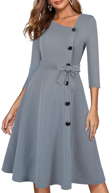 PRICES MAY VARY. 95% Polyester, 5% Spandex Imported Zipper closure Hand Wash Only Style: Vintage Casual 1950's 3/4 Sleeves Asymmetrical Neckline Casual Knee-Length A-Line Work Church Party Cocktail Swing Dresses Features:3/4 Sleeve, Irregular Neckline, with Self-tie Belt, A zipper at back, Knee Length,Stretch fabric,Vintage Style Low Temperature,Hand wash or gentle machine wash Occasions: Suitable for many occasions like work,church,business,wedding and so on ***Please note: Size 4=Size Small, S Haute Couture, Dress To Impress, Dresses For Work, Elegant Dresses For Women, Work Dresses For Women, Dresses To Wear To A Wedding, Business Dress Women, Elegant Dresses, Dress