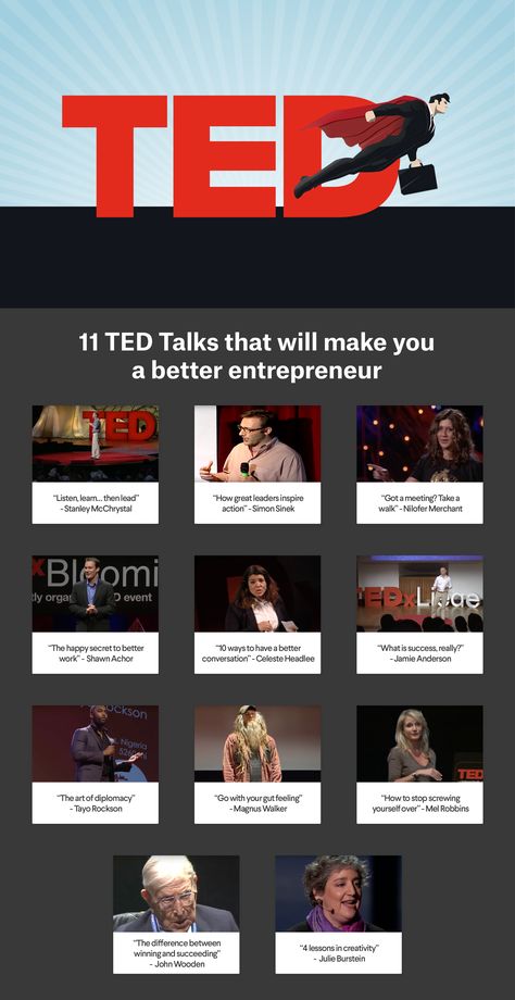 TED Talks are great ways to find inspiration and new ideas. Here are the 11 best TED talks to watch when you want to become a better entrepreneur.  #StartYourBusiness #entrepreneurship #businessresources #tedtalks Motivation, Ted Talks, Business Tips, Business Marketing, Leadership, Organisation, Entrepreneur Success, Entrepreneur Mindset, Business Resources