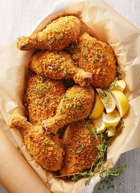 Get the taste and texture of your favorite fried chicken with fewer calories and less mess. #dinnerideas #chickenrecipes #bestchickenrecipes #easydinnerideas #bhg Chicken, Fried Chicken, Chicken Recipes, Brunch, Oven Fried Chicken, Oven Fried Chicken Recipes, Fryer Chicken Recipes, Chicken Fingers Baked, Chicken Dishes
