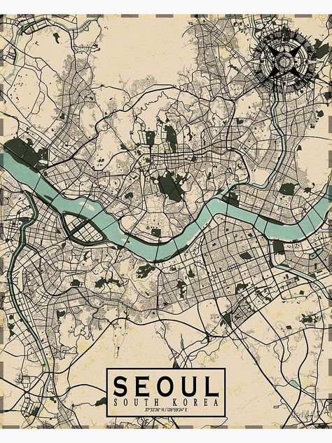 "Seoul City Map of South Korea - Vintage" Poster by deMAP | Redbubble Seoul, Art, City Map Poster, Map Poster, Seoul Map, City Maps Design, City Map Wall Art, City Map Art, Maps Illustration Design