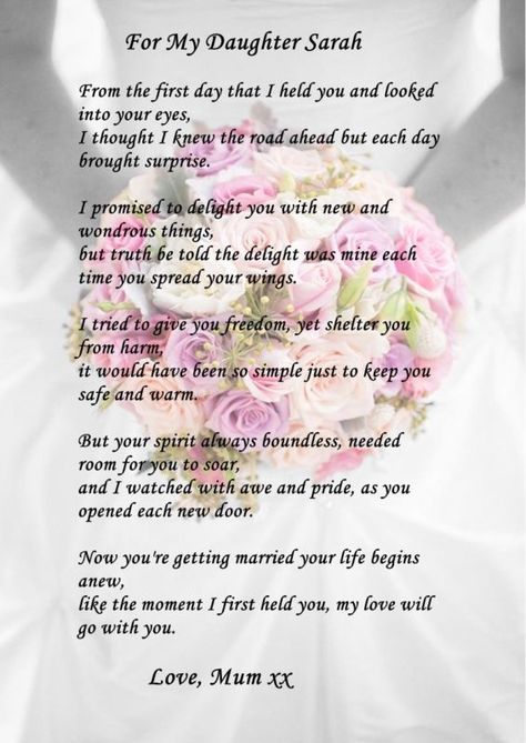 PERSONALISED DAUGHTER ON WEDDING DAY POEM GIFT IDEAL TO FRAME A4 OR LUXURY A3 Poems Mother, Mother Letter, Wedding Daughter, Poem To My Daughter, Letter To Daughter, Mother Daughter Wedding, Bride Quotes, Bride Speech, Wedding Day Quotes