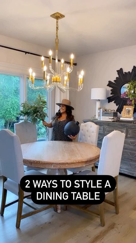 makinghouseahome on Instagram: ✨One dining area, two ways to style. Keep it simple with a vessel and greenery or add a Lazy Susan with a few other small decor items. Here… Instagram, Ideas, Dining Area, Dining Room Table Decor Everyday Simple, Dining Room Table Decor Everyday, Dining Room Table Decor, Dining Room Centerpiece Everyday, Dining Room Centerpiece, Circle Dining Room Table