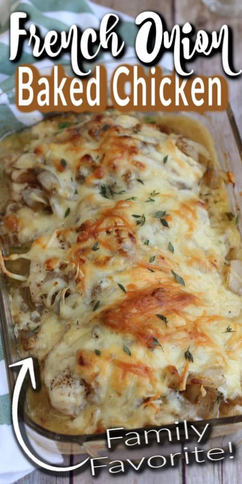 FRENCH ONION CHICKEN BAKE is a quick and easy baked chicken recipe for fellow french onion soup lovers, complete with caramelized onions and a blend of two cheeses. #bakedchicken #chickenrecipe #frenchonionchicken #chickenbake Casserole, Low Carb Recipes, Pasta, Chicken Cutlet Recipes, French Onion Chicken, Rotisserie Chicken Recipes, Baked Chicken Casserole, Chicken Breast Recipes Baked, Baked Chicken Breast