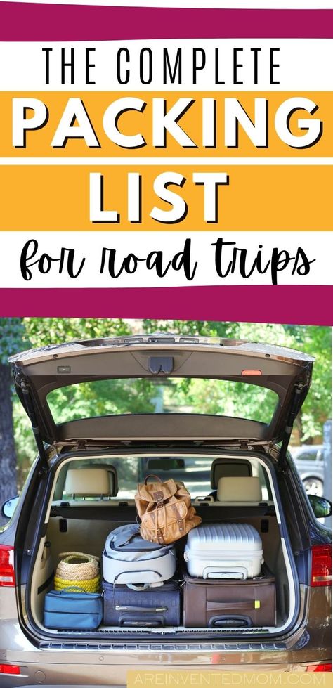 open trunk of car filled with luggage with graphic overlay Ideas, Camping, Tennessee, Ultimate Road Trip Packing List, Road Trip Packing List, Family Road Trip Packing List, Road Trip Packing, Family Road Trip Packing, What To Pack For Vacation