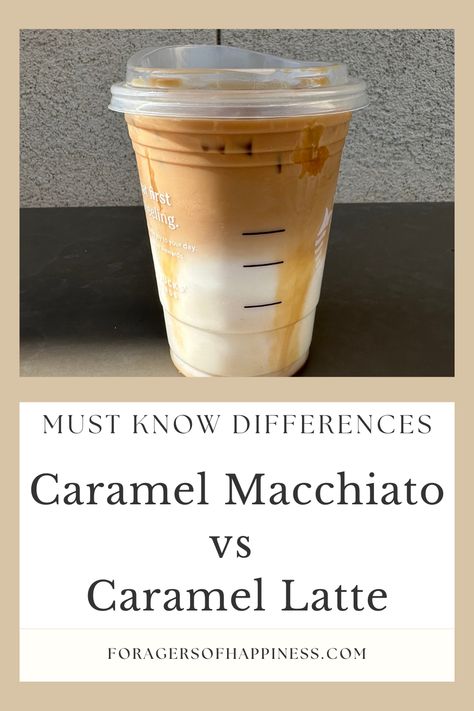 Ever wonder what the difference is between a caramel macchiato and a caramel latte is? While similar, these two popular espresso drinks are very different. Design, Starbucks, Popular, Ideas, Caramel Macchiato Recipe, Caramel Cappuccino, Caramel Latte, Ice Caramel Macchiato, Starbucks Caramel Macchiato Order