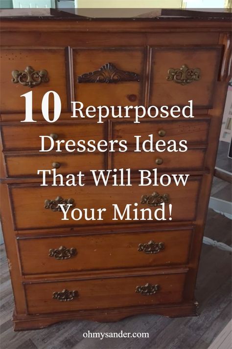 May be you inherited an old dresser with loose drawers? Or you just found on old dresser with missing drawers on the curbside? You feel this shaky chest of drawers has potential but you really don’t know what you can make out of it. Don’t go any further. Check out our 10 best repurposed and upcycled dressers ideas – with before and after pictures – for inspiration. #dresser #repurpose #upcycling #repurposedresser Ideas, Upcycling, Inspiration, Diy, Repurposed Furniture, Repurposed Chest Of Drawers, Repurposed Dresser, Refinished Dresser Diy, Diy Dresser Makeover