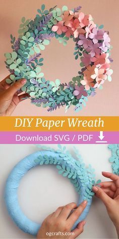 Diy, Origami, Paper Wreath Tutorial, Paper Wreath Diy, Paper Wreath, Paper Wreaths, How To Make Paper Flowers, Paper Flower Wreaths, Wreath Making Tutorials