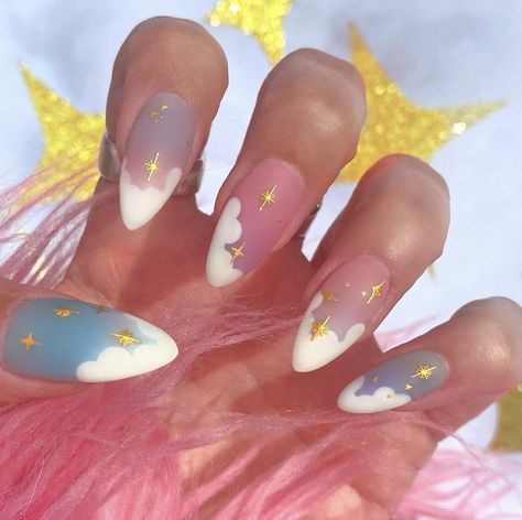 23+ Cute & Fluffy Cloud Nails - ♡ July Blossom ♡ Nail Art Designs, Inspiration, Nail Designs, Instagram, Pastel, Vintage, Disneyland, Disney, Star Nails