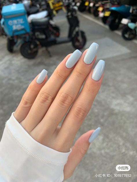 Baby Blue Nails, Blue And White Nails, Light Blue Nail Designs, Light Blue Nails, Nail Colors, Sky Blue Nails, Powder Blue Nails, Blue Acrylic Nails, Nails Inspiration