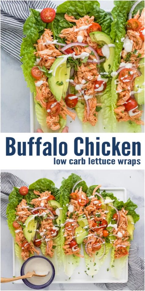 Low Carb Recipes, Buffalo Chicken, Healthy Recipes, Fresh, Buffalo, Buffalo Chicken Lettuce Wraps, Buffalo Chicken Salad, Shredded Buffalo Chicken, Healthy Buffalo Chicken