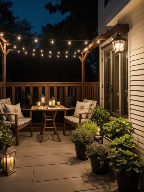 Transform your small apartment patio into a cozy retreat by incorporating stylish outdoor lighting options from brands like Himalayan Trading Post candles, Serena & Lily lanterns, and Hampton Bay solar-powered path lights #SmallIdeas #SmallDesign Home-made Halloween, Design, Decks, Décor, Garden Design, Decor, Small Designs, Diys, Garden
