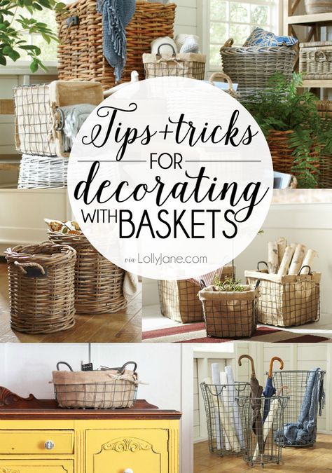 Tips and tricks for decorating with baskets. They are perfect for adding an element of storage and decor! #baskets #decor #decorating Home Decor Baskets, Diy, Home Décor, What To Put In Decorative Baskets, What To Put In Baskets, Hanging Basket Storage, Decorating With Large Baskets, Baskets And Boxes, Wicker Basket Decor Ideas