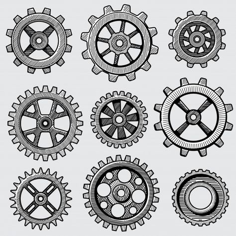 Retro sketch mechanical gears. hand draw... | Premium Vector #Freepik #vector #vintage #design #technology #circle Draw, Tattoos, Sketches, Gear Drawing, How To Draw Hands, Steampunk Tattoo, Zentangle, Gear Tattoo, Drawings