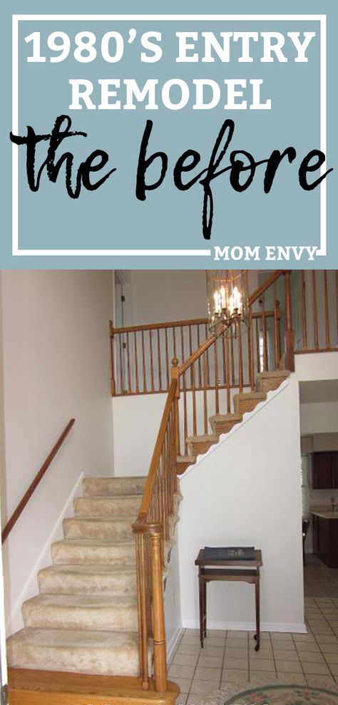 One Room Challenge: 1980's Entry Way Remodel - Farmhouse Style Entry Diy, Entry Foyer, Entryway Stairs, Farmhouse Entryway, Foyer Ideas Entryway Stairs, Foyer Ideas Entryway, Entryway Colors, Entrance Ideas Entryway, Exterior Entryway Ideas