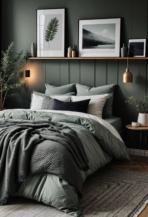 29 Sage Green and Grey Bedroom Ideas: Chic Decor 17 Green Bedding, Green Bedroom Design, Sage Bedroom, Bedroom Green, Calming Bedroom Colors, Sage Green Bedroom, Gray Bedroom, Grey Bedroom, Bedroom Colors