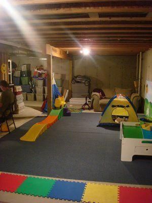 Basements are like extra rooms. They can be used for storing things and if you’re a horror movie character, basements can be used to tie up innocent v... | Create a Children’s Play Area #unfinishedbasement #unfinishedbasements #basement #basements #decoratedlife Garages, Ikea, Basement Play Area, Kids Playroom, Unfinished Basement Playroom, Playroom Decor, Playroom, Basement Bedrooms, Basement Laundry