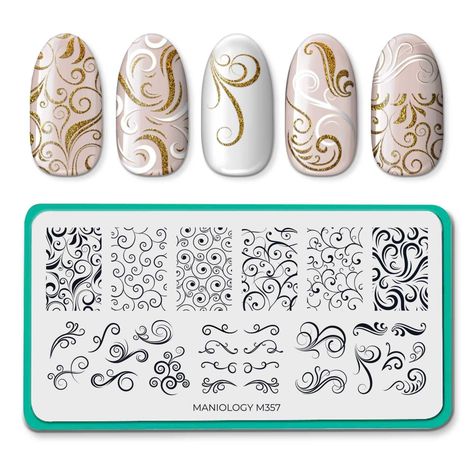 PRICES MAY VARY. These decorative swirl designs will help you create stunning nail art that is sure to impress. The nail art possibilities are endless with just one nail stamping plate and your favorite polishes! Stamping is simple! Just scrape, stamp, and swoon your way to a beautiful new manicure. This stamping plate (4.75x2.4in) features a huge variety of images for you to create with. We're all about going with the flow. Swirl (m357) will add a fun and unique twist to your usual manicure rou Design, Nail Designs, Nail Ideas, Top Coat, Nail Art Stamping Plates, Nail Stamping Plates, Swirl Design, Swirls, Cool Nail Art