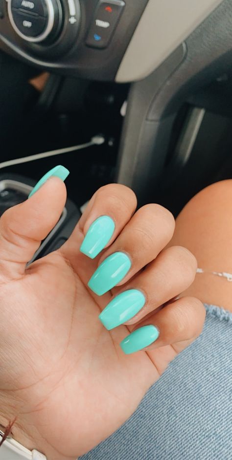 Teal Nails, Teal Acrylic Nails, Solid Color Acrylic Nails, Plain Nails, Solid Color Nails, Square Acrylic Nails, Turquoise Acrylic Nails, Summer Acrylic Nails, Acrylic Nails Coffin Short
