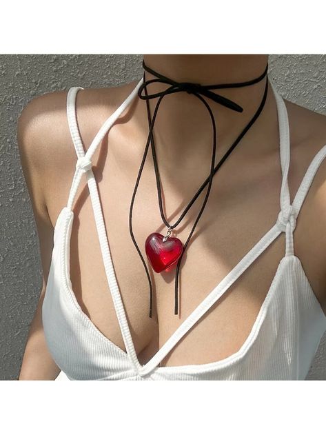 Bijoux, Big Heart Necklace, Heart Type, Pendant Necklace Simple, Cord Jewelry, Heart Choker, Rope Necklace, Jewelry Inspo, Big Heart