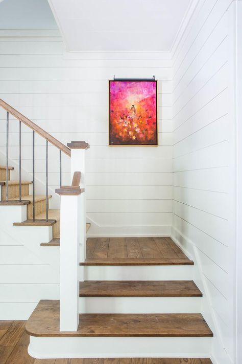 Modern Farmhouse, Home Décor, Entryway, Interior, Modern Farmhouse Staircase, Staircase Remodel, Stair Remodel, Basement Stairs, Stair Banister
