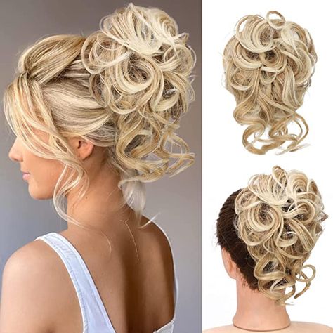 Amazon.com : Messy Bun Hair Piece, Messy Hair Bun Scrunchies for Women Tousled Updo Bun Synthetic Wavy Curly Chignon Ponytail Hairpiece for Daily Wear(27/613#:Strawberry Blonde & Bleach Blond Mixed) : Beauty & Personal Care Extensions, Ponytail Hairstyles, Up Dos, Elastic Hair Bands, Messy Bun Hairstyles, Hair Updos, Bun Hair Piece, Updos, Updo