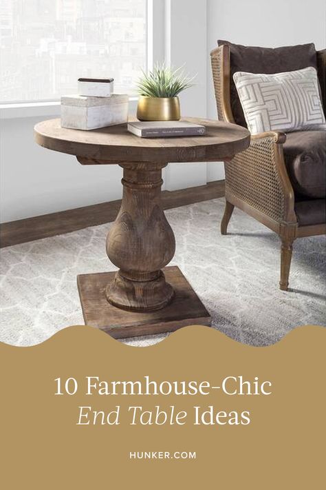Diy, Farmhouse Side Table, Farmhouse End Tables, Farmhouse Furniture, Dining Table Decor, Small Accent Tables, Wood Accent Table, Round Living Room Table, Rustic Modern Farmhouse