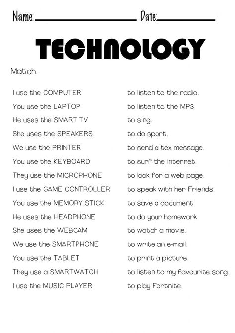 Computers and technology online activity for SEXTO PRIMARIA. You can do the exercises online or download the worksheet as pdf. Worksheets, Inventions, Molde, Technology Vocabulary, Syllabus, What Is Technology, Computer Technology, Technology Lesson, Esl Teaching Resources