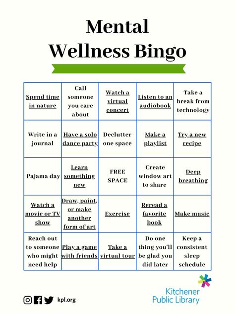 Thoughts On Self-Care + Mental Wellness Bingo – Kitchener Public Library Ideas, Engagements, Worksheets, Coping Skills, Self Care Activities, Mental Wellness Activities, Mental Health Activities, Group Therapy Activities, Therapy Games