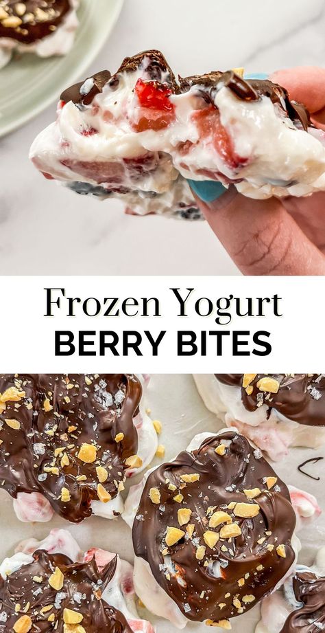 These fantastic frozen yogurt berry bites are covered in dark chocolate and make a refreshing, sweet treat!

These yogurt bites are a super easy recipe to make and only require a few ingredients! Berry Recipes Healthy, Frozen Yogurt Bites Recipe, Frozen Berry Recipes, Mixed Berry Recipes, Mixed Berry Dessert, Froyo Bites, Yogurt Bark Recipe, Berry Bites, Frozen Yogurt Bar
