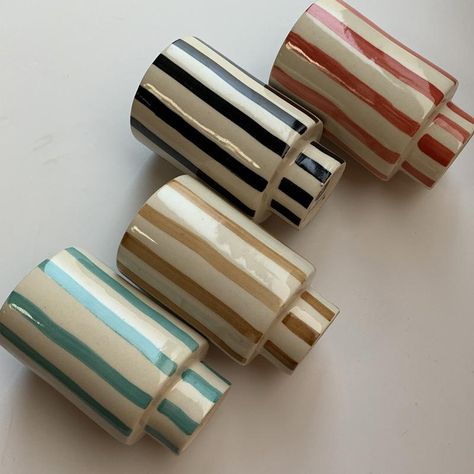 Striped Kaya Ceramic Cups by Justina Blakeney® Ideas, Ceramics, Pottery, Mugs, Art, Ceramic Cups, Ceramic Tableware, Ceramic Vessel, Pottery Painting