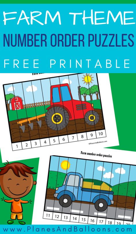 Free printable puzzles for farm theme in preschool! Fun number order activities for numbers 1-10 and 11-20. #prek #preschool #farm #planesandballoons Outdoor Games, Pre K, Worksheets, Farm Math Activities, Farm Activities Preschool, Farm Math, Preschool Number Puzzles, Preschool Number Activities, Farm Animals Preschool