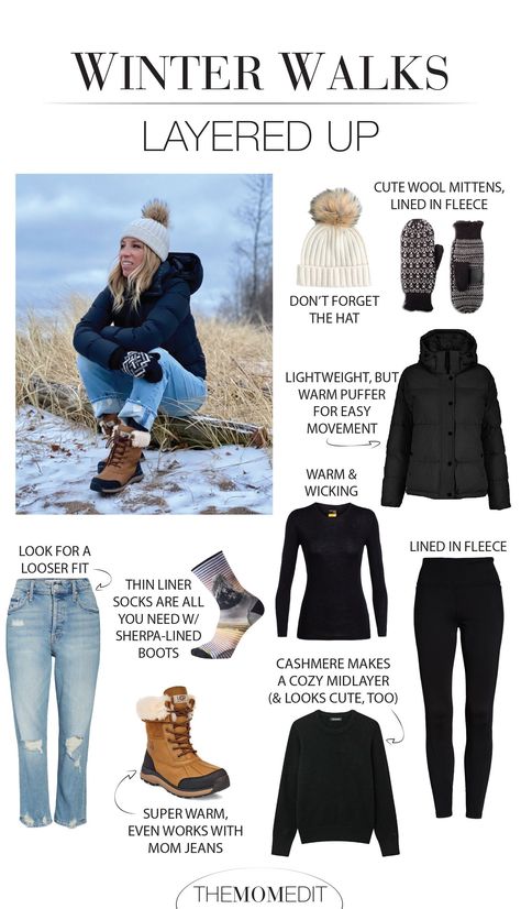 LAYER UP: MY COLD-WEATHER OUTFIT FOR WINTER WALKS | I'm not really daunted by winter. While some people hibernate, I just...layer. UGG boots, fleece leggings, MOTHER jeans & cashmere...+ a few more cold-weather accessories. | #TheMomEditStyle #CasualWinterOutfits #ColdWeatherOutfitsWinter #ColdWeatherFashion #WinterFashion #MOTHERDenim #UGGBoots #FleeceLeggings #PufferCoats #CashmereSweaters #CuteMittens #SherpaLinedBoots Winter Outfits, Outfits, Casual, Cold Weather Outfits Winter, Winter Layering Outfits, Fall Winter Outfits, Cold Weather Outfits, Cold Weather Outfit, Casual Winter Outfits