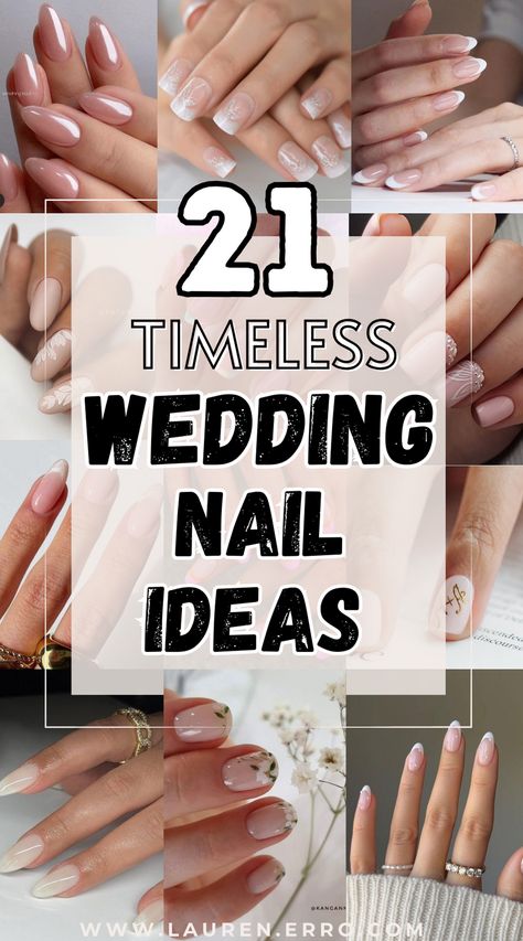 21 Timeless Wedding Nail Ideas For Brides | Looking for the best wedding nails ideas & designs? This post THE the 21 most beautiful wedding nails for brides! Sharing ideas for: classy bride nails, simple wedding nails, wedding nails designs for bride, and beautiful neutral wedding day nails. Pedicure, Wedding Guest Nail Designs, Simple Wedding Nails For Bride Short, Wedding Nails For Bride, Wedding Acrylic Nails, Wedding Nails For Bride Natural, Wedding Nail Polish, Wedding Gel Nails, Wedding Nails Design