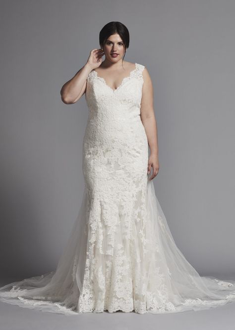 Sleeveless Fit And Flare Lace Wedding Dress | Kleinfeld Bridal Wedding Gowns, Wedding Dress, Sheath Wedding Dress, Wedding Dresses Kleinfeld, Wedding Dresses Plus Size, Wedding Dresses Lace, Fit And Flare Wedding Dress, Bridal Gowns, Plus Size Bridal Dresses