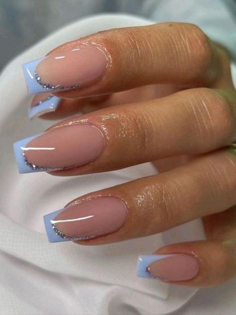 Blue Glitter Nails, Colorful Nails, French Tip Acrylic Nails, Work Nails, Classy Acrylic Nails, Nail Swag, Short Acrylic Nails Designs, Acrylic Nails Coffin Short, Pink Acrylic Nails