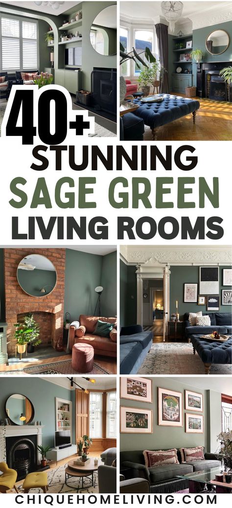 Bring tranquility and style into your space with these 40 Best Sage Green Living Room Ideas! 🌿✨ Discover the soothing elegance of sage green hues, from lush furniture to serene decor accents. Whether you prefer a modern look or a touch of vintage charm, these inspirations will elevate your living room. Dive into the world of calming color palettes and explore creative ways to incorporate sage green into your home. #SageGreenDecor #LivingRoomInspo #HomeInteriors #InteriorDesign Vintage, Sage Living Room, Sage Green Walls, Green Living Rooms, Green Living Room Paint, Blue And Green Living Room, Green Room Colors, Green Living Room Walls, Dark Green Living Room