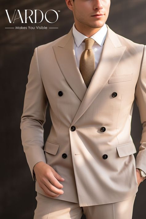Crafted from premium materials, ensuring comfort and longevity. Stand out, feel confident, and own the room every time you step in. Elevate your wardrobe today. Discover unparalleled sophistication with our Beige Men's Double-Breasted Suit. Tailored to perfection, this ensemble is the epitome of classic elegance meets modern-day charm. #TimelessElegance #ModernCharm #BusinessReady #SpecialOccasion #StandOut #MensFashion Cool Suits, Modern Suits, Mens Fashion Suits, Modern Mens Suits, Suit For Men Wedding, Suits Men Business, Stylish Mens Suits, Classy Suits, Wedding Suits Men
