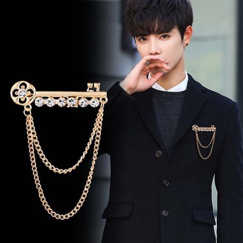 Cheap Brooches, Buy Quality Jewelry & Accessories Directly from China Suppliers:Korean New Fashion Metal Key Tassel Long Brooch Rhinestone Chain Lapel Pin for Men's Suit Shirt Badge Brooches Pins Accessories Enjoy ✓Free Shipping Worldwide! ✓Limited Time Sale ✓Easy Return. Bijoux, Suits, Suit Pin, Coat Pin, Suit Accessories, Suit Shirts, Mens Jewerly, Mens Accessories, Brooch Jewelry