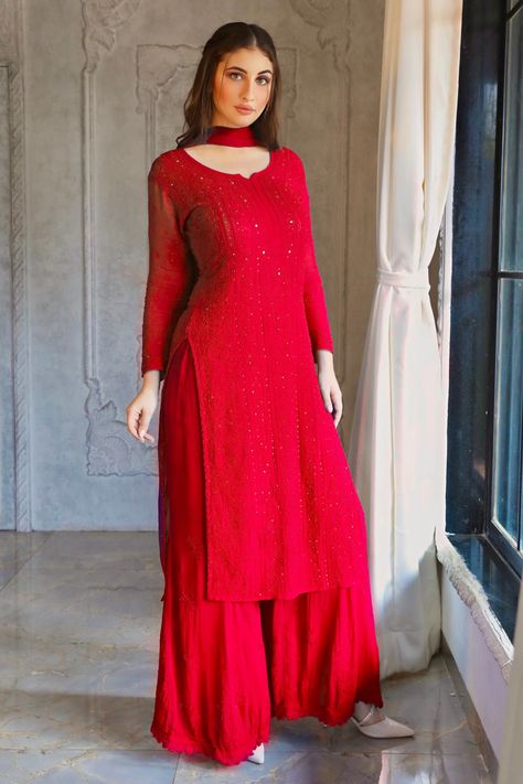 Shop for Label Aishwaryrika Georgette Chikankari Embroidered Kurta for Women Online at Aza Fashions Simple Frock Design, Indian Gowns Dresses, Indian Gowns, Party Wear Indian Dresses, Indian Dresses Traditional, Kurta Designs Women, Indian Fashion Dresses, Indian Fashion, Indian Dresses