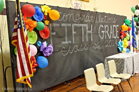 Dimples and Tangles: 5TH GRADE GRADUATION SCHOOL GYM DECORATIONS AND TEACHER GIFTS Ideas, Pre K, Decoration, School Decorations, School Parties, Elementary School Graduation, Elementary Graduation, Promotion Celebration, Grad Parties