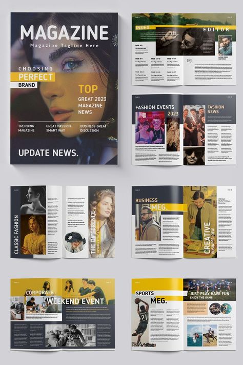 This Magazine Template Contains 28 Pages. You can use this magazine for your business purpose or others sector. You can easily change all text, color, images etc. Inspiration, Brochures, Magazine Layouts, Design, Business Magazine, Magazine Ads, Magazine Examples, Magazine Design, Magazine Layout Design