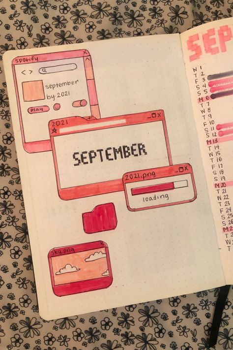 Pink computer September bullet journal cover page Doodles, Organisation, Bullet Journal Boxes, Bullet Journal Cover Page, Bullet Journal Cover Ideas, Bullet Journal September Cover, Bullet Journal Ideas Pages, Bullet Journal Design Ideas, Bullet Journal Front Page